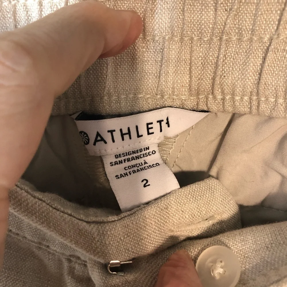 Athleta Voyager Linen Pants Sz 2 Light Beige High Rise Pockets Casual Beach